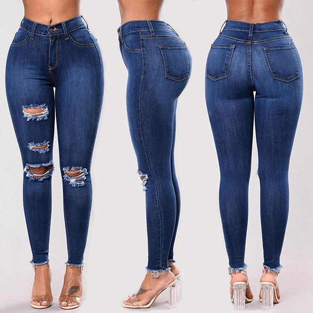 Women's Slim Fit Jeans Butt Lifting Stretchy Shredded Slim Fit Petite Pants