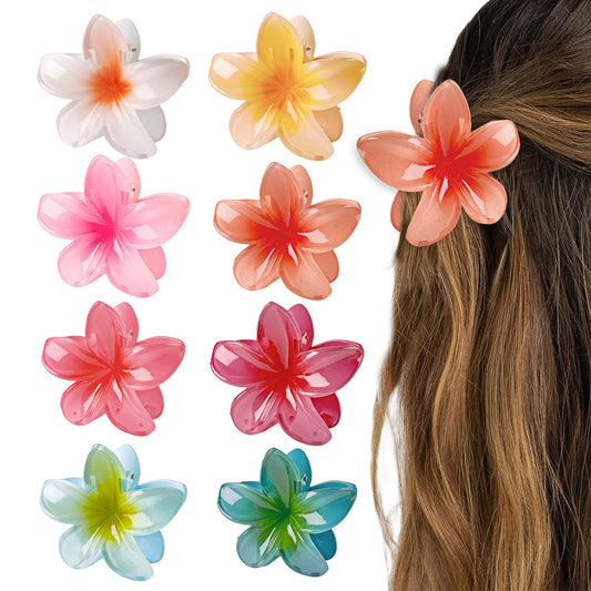 Frangipani grab clip hair ornament with colorful flowers, ponytail hair, claw plate, hair top clip