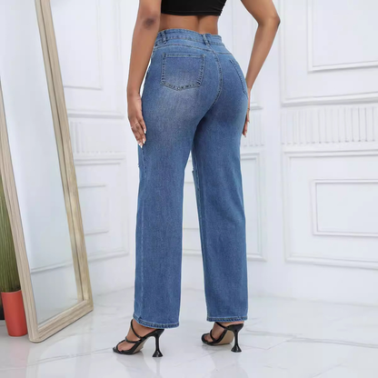 Women's wide leg straight washed high waist jeans