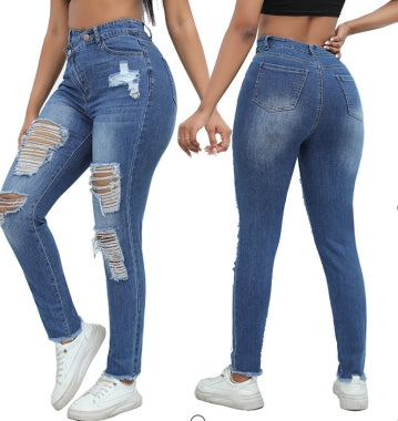 High Waisted Ripped Stretchy Pants Classic Distressed Jeans for Women