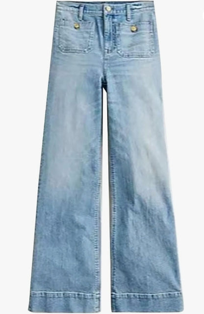 Women's New 2024 Loose Wide Leg Large Size Casual Washed Button Micro Flared Jeans for Women