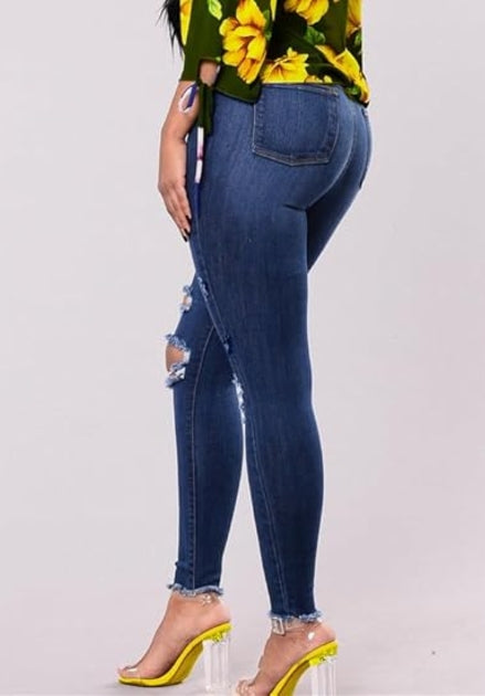 Women's Slim Fit Jeans Butt Lifting Stretchy Shredded Slim Fit Petite Pants