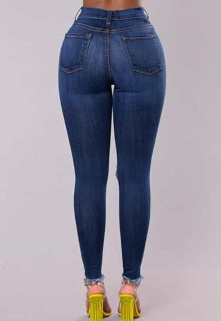 Women's Slim Fit Jeans Butt Lifting Stretchy Shredded Slim Fit Petite Pants