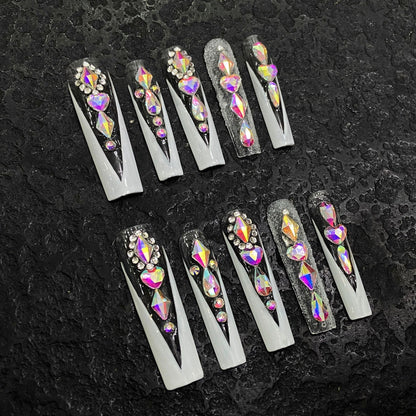 Explosive ultra-long V-shaped nail art patch for women with fake nails 10 Pieces